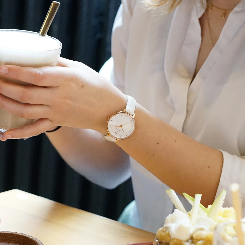 Montre Femme DELICE Cadran Blanc Bracelet Cuir Blanc 4 Montre Femme DELICE Cadran Blanc Bracelet Cuir Blanc – Image 2