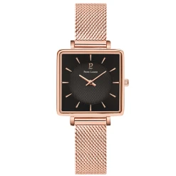 Montre Femme LECARÉ Cadran Noir Bracelet Acier Milanais Doré Rose
