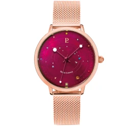 Montre Femme THEIA Cadran Framboise Bracelet Acier Milanais Doré-rose