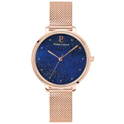 Montre Femme ELARA Cadran Bleu Bracelet Acier Milanais Doré-rose