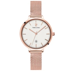 Montre Femme ECHO Cadran Blanc Bracelet Acier Milanais Doré-rose