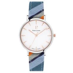 Montre Femme CATALANE Cadran Blanc Bracelet Tissu Bleu