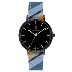 Montre Femme CATALANE Cadran Noir Bracelet Tissu Bleu