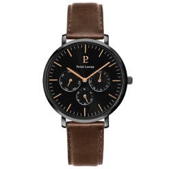 Montre Homme ECHO Cadran Noir Bracelet Cuir Brun