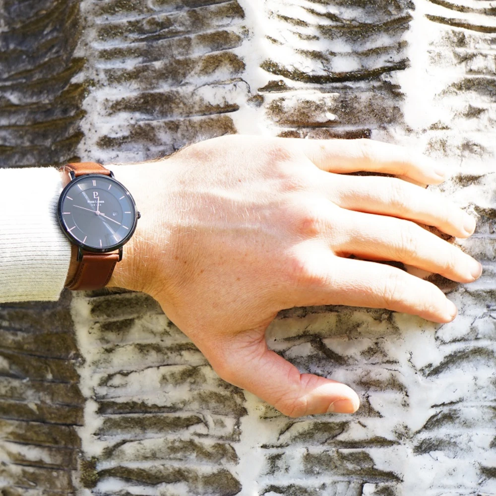 Montre Homme INTI Cadran Noir Bracelet Cuir Brun 4 Montre Homme INTI Cadran Noir Bracelet Cuir Brun – Image 2