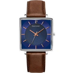 Montre Homme LECARÉ Cadran Bleu Bracelet Cuir Brun