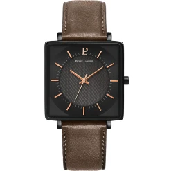 Montre Homme LECARÉ Cadran Noir Bracelet Cuir Brun