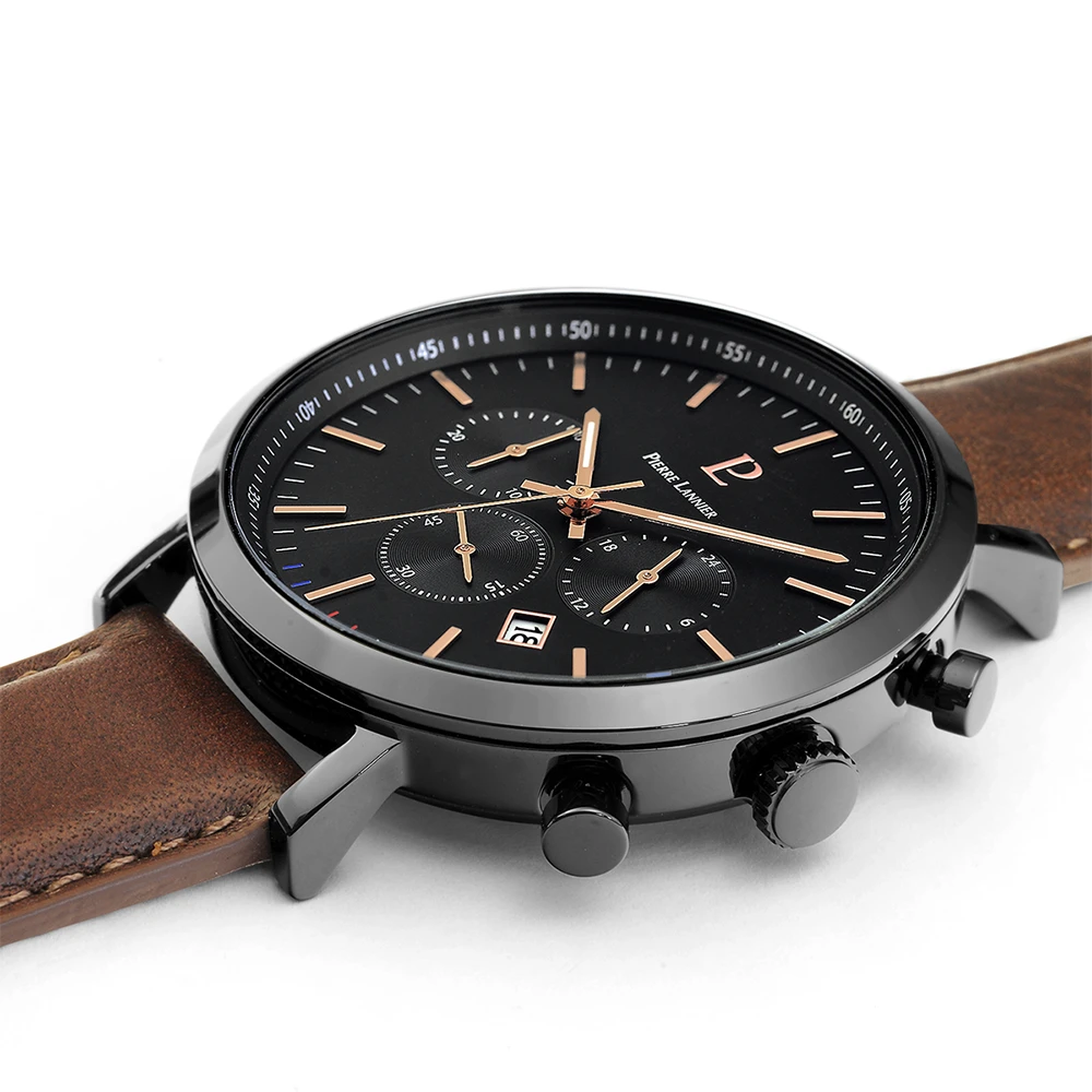 Montre Homme BARON Cadran Noir Bracelet Cuir Brun 6 Montre Homme BARON Cadran Noir Bracelet Cuir Brun – Image 4