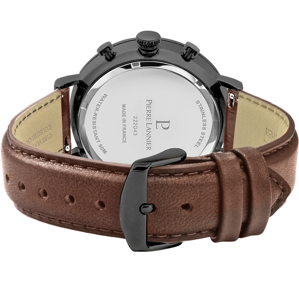 Montre Homme BARON Cadran Noir Bracelet Cuir Brun 7 Montre Homme BARON Cadran Noir Bracelet Cuir Brun – Image 5