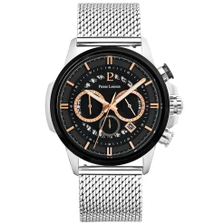 Montre Homme SENTINELLE Cadran Noir Bracelet Acier Milanais Argenté