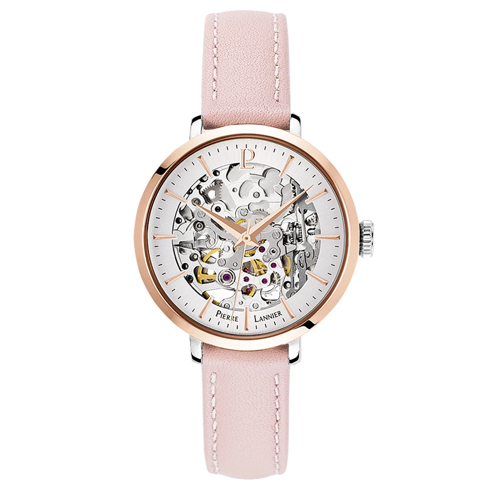 Montre Femme AUTOMATIC Cadran Argenté Bracelet Cuir Rose 3 Montre Femme AUTOMATIC Cadran Argenté Bracelet Cuir Rose