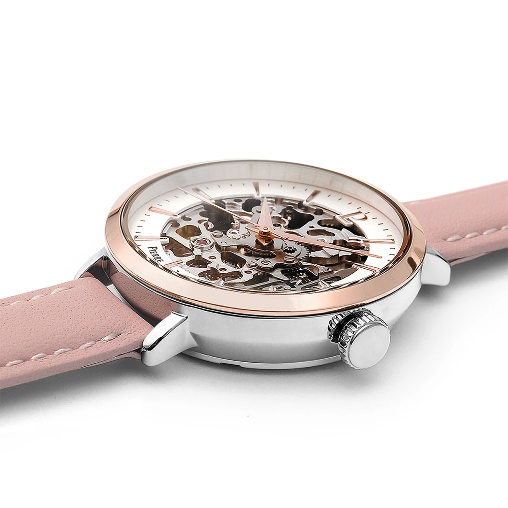 Montre Femme AUTOMATIC Cadran Argenté Bracelet Cuir Rose 4 Montre Femme AUTOMATIC Cadran Argenté Bracelet Cuir Rose – Image 2