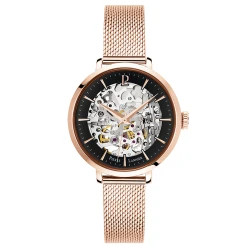 Montre Femme AUTOMATIC Cadran Noir Bracelet Acier Milanais Doré Rose