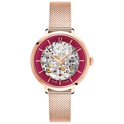 Montre Femme AUTOMATIC Cadran Framboise Bracelet Acier Doré-rose