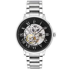 Montre Homme AUTOMATIC Cadran Noir Bracelet Acier Argenté