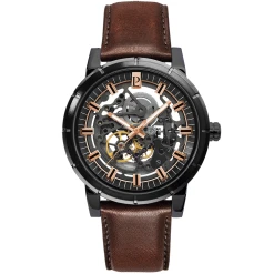Montre Homme AUTOMATIC Cadran Noir Bracelet Cuir Brun