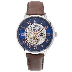 Montre Homme AUTOMATIC Cadran Bleu Bracelet Cuir Brun