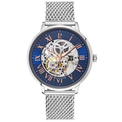 Montre Homme AUTOMATIC Cadran Bleu Bracelet Acier Milanais Argenté