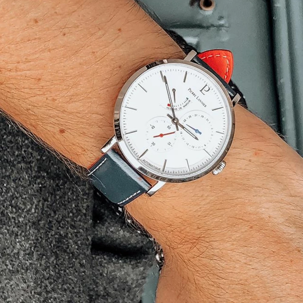 Montre Homme EVIDENCE Cadran Blanc Bracelet Cuir Bleu 4 Montre Homme EVIDENCE Cadran Blanc Bracelet Cuir Bleu – Image 2