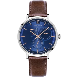 Montre Homme EVIDENCE Cadran Bleu Bracelet Cuir Brun