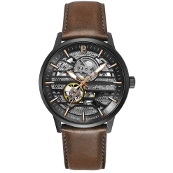 Montre Homme IMPACT Cadran Noir Bracelet Cuir Brun