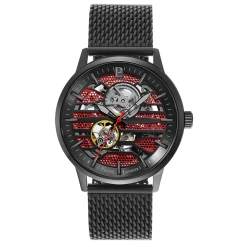 Montre Homme IMPACT Cadran Rouge Bracelet Acier Milanais Noir