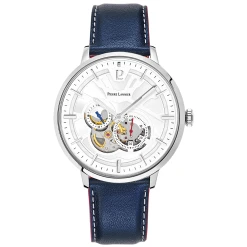Montre Homme TRIO Cadran Blanc Bracelet Cuir Bleu