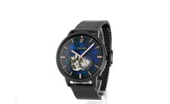 Montre Homme TRIO Cadran Bleu Bracelet Acier Milanais Noir -Pierre Lannier Magasin De Vente 335B469 ld 0001 812x497 1