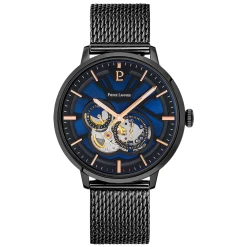 Montre Homme TRIO Cadran Bleu Bracelet Acier Milanais Noir