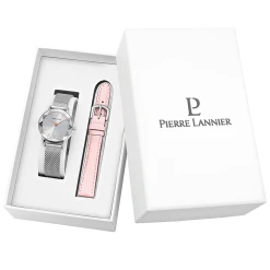 Coffret Femme MULTIPLES Cadran Argenté Bracelet Cuir Rose