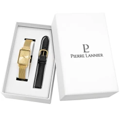 Coffret Femme ARIANE Cadran Doré Bracelet Cuir Noir