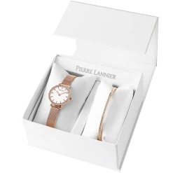 Coffret Femme NOVA Cadran Blanc Bracelet Acier Milanais Doré-rose