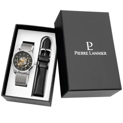 Coffret Homme AUTOMATIC Cadran Noir Bracelet Cuir Noir