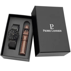 Coffret Homme CITYLINE Cadran Noir Bracelet Acier Milanais Noir