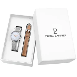 Coffret Femme RCS Cadran Blanc Bracelet Cuir Brun