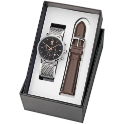 Coffret Homme SIG Cadran Noir Bracelet Cuir Brun