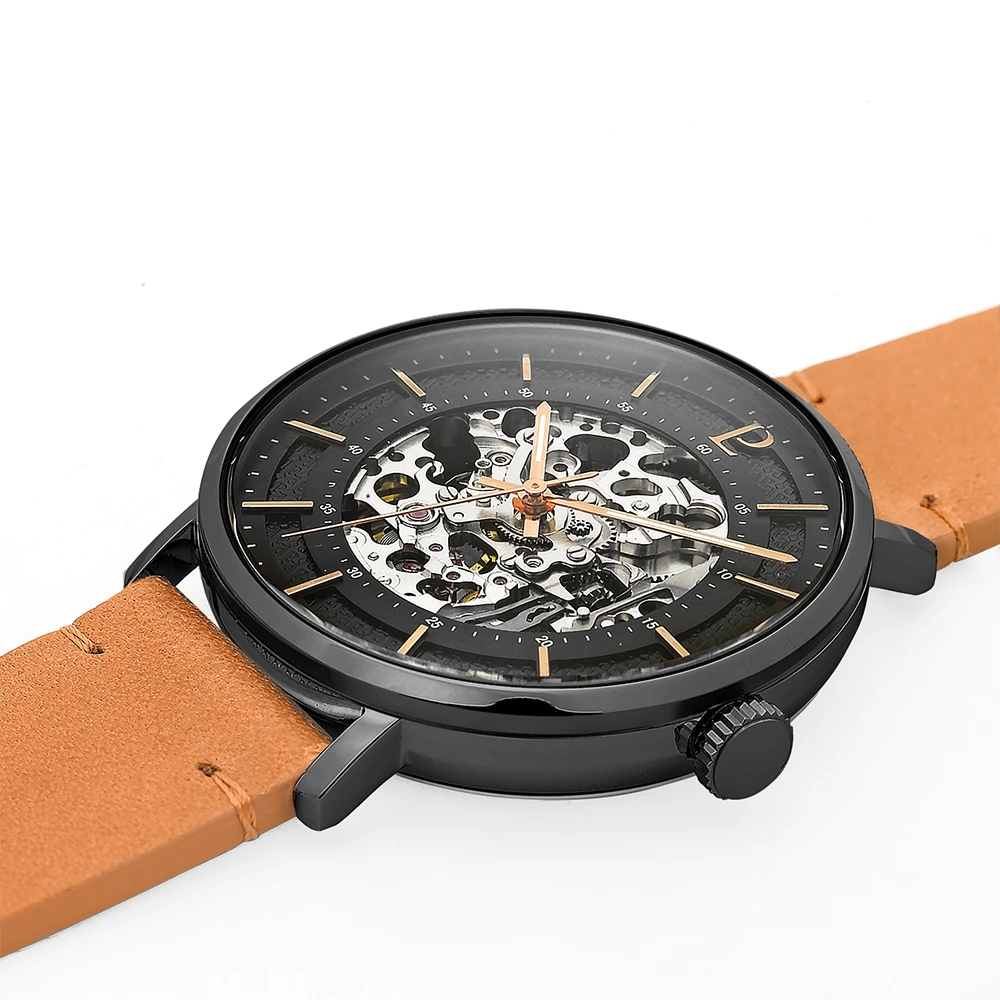 Montre Homme GAIUS Cadran Noir Bracelet Cuir Camel 4 Montre Homme GAIUS Cadran Noir Bracelet Cuir Camel – Image 2