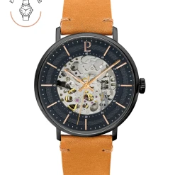 Montre Homme GAIUS Cadran Noir Bracelet Cuir Camel