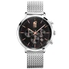 Montre Homme SIG Cadran Noir Bracelet Acier Milanais Argenté